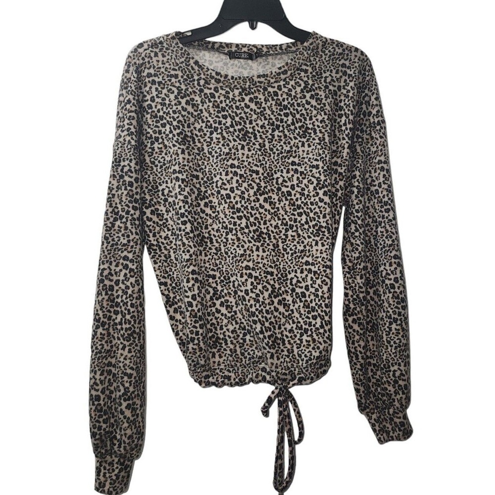Cure Leopard Print Long Sleeve Top Drawstring Waist Casual XL‎